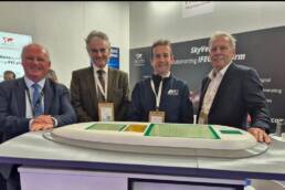 Left to right are Billy Vauls of LeoSat, Mike Gleaves of ReliaSat, Jerrod Hartley of Airframe Designs and Dave Hickson of 21Aero